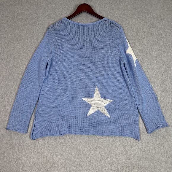 Wooden Ships Blue Star V Neck Long Sleeve Knit Sweater Size M/L - Picture 4 of 9